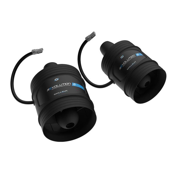 Two black cylindrical devices with cables on a white background