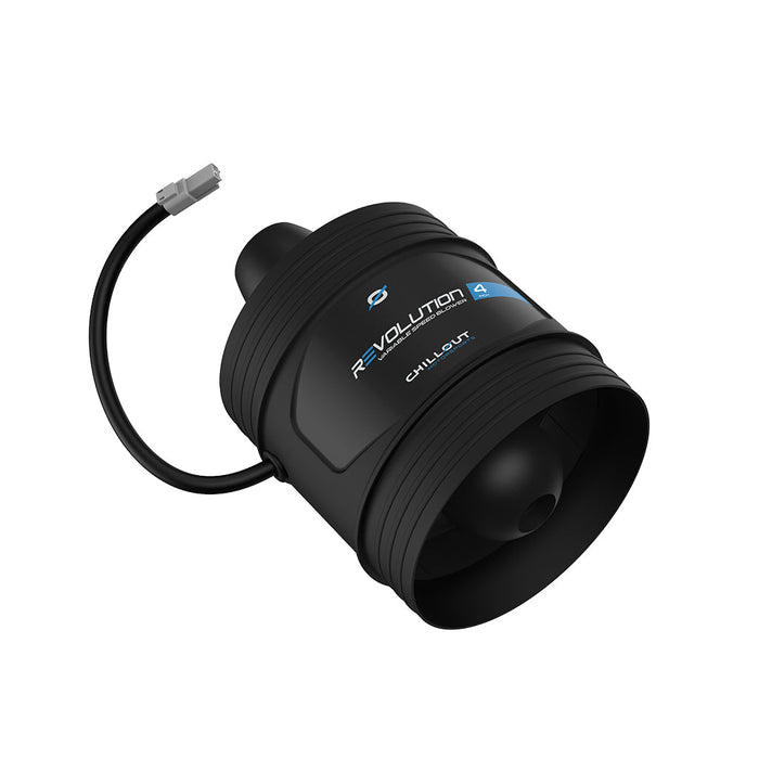 Black cylindrical device with 'Revolution Chillout' branding on a white background